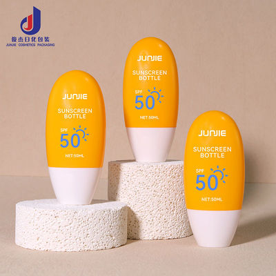 Düz yuvarlak sıkıştırma şişesi 50ml güneş kremi konteyneri PE yakası ve beyaz vida kapağı ile kozmetik